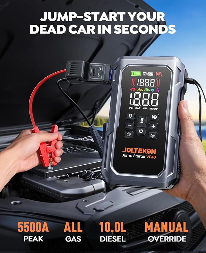 5500A 160PSI 9-in-1 Car Battery Jump Starter with Air Compressor & Air Blower (All Gas 12L Diesel)