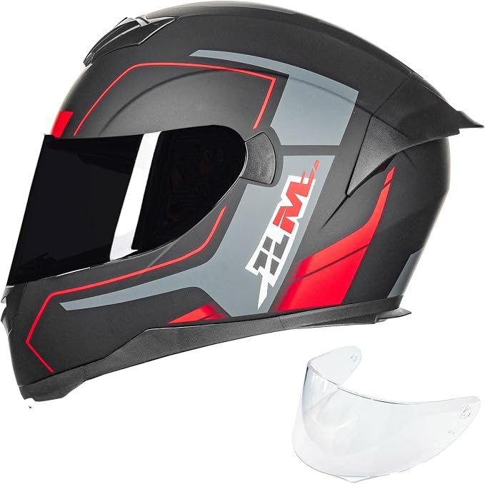 ILM Full Face Motorcycle Helmet for Motocross Street Bike DOT Certified 2 Visors Model-317(Red Black, L)