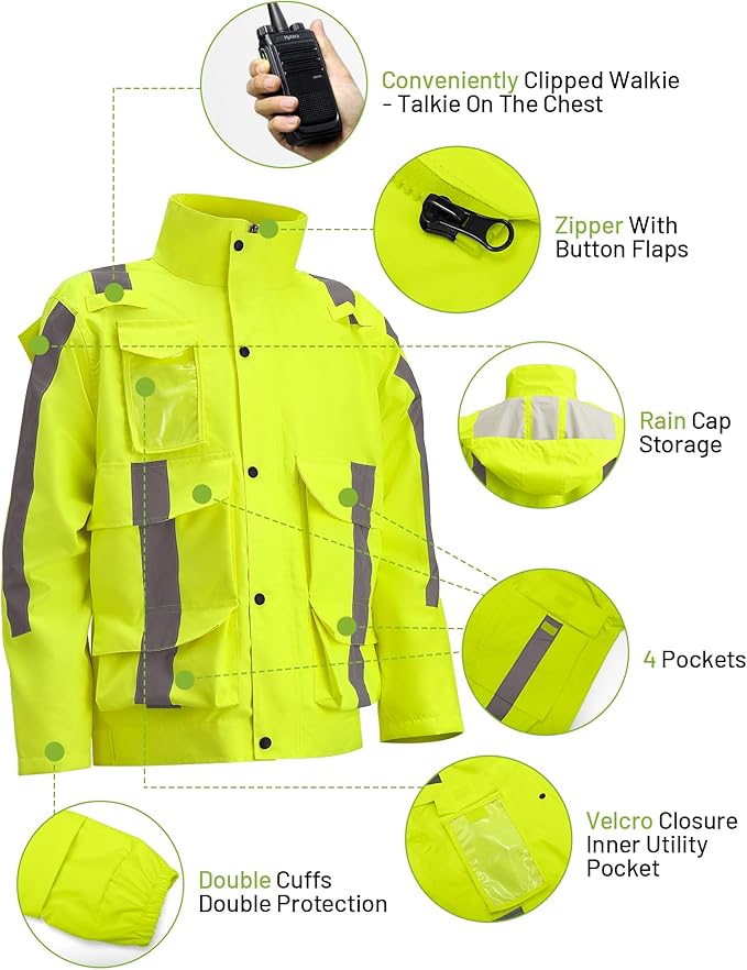 Oumurs Men's Motorcycle Rain Suit Waterproof Jacket & Pants with Reflective Strips, Breathable Mesh Lining Riding Raincoat