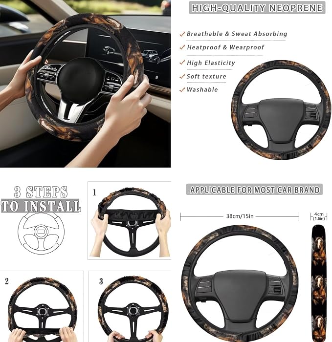 Wild Horse Automotive Seat Cover Set 12 Pcs Center Console Cover Car Seat Belt Pad Cover Steering Wheel Cover Elastic Fabrics Hand Brake Cover Suitable for Most Cars,SUV