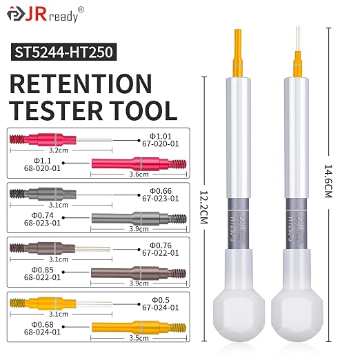 JRready ST5244-HT250 Retention Dynamometer Kit, HT250-3 Electrical Tension Tester Tool with Socket & Pin Tester Tips Provides The Correct Positioning for 20# 22# Contacts