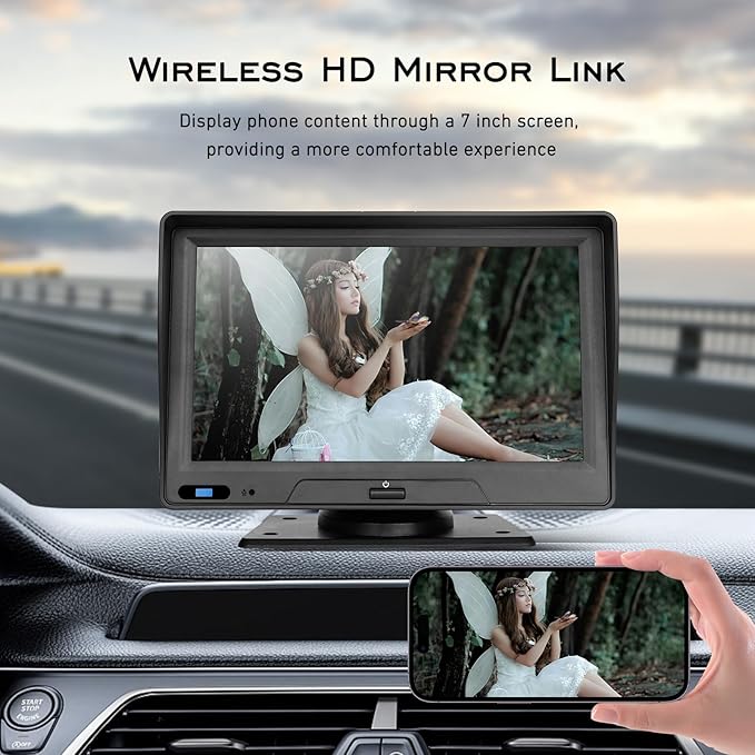 EVERSECU 7 Inch Touch Screen Car Stereo & Backup Camera, Apple CarPlay & Android Auto, Portable Car Radio with Bluetooth Hands-Free/Mirror Link/Maps Navigation/Voice Control/AUX, for Truck, SUV