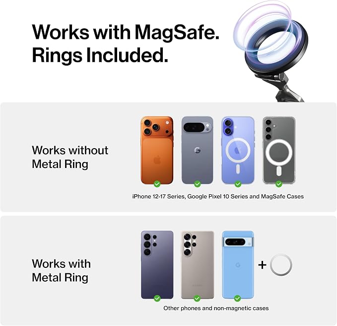 Statik HyperMount (Gen 3) Phone Mount - Magnetic Phone Holder, Car Phone Mount for Phone Works on Smooth & Lightly Textured Surfaces, Compatible with Apple MagSafe, Metal Rings Included for Android