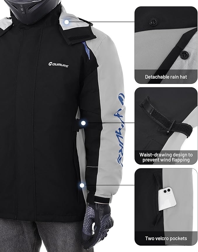Oumurs Motorcycle Rain Suit For Men & Women Waterproof Motorcycle Rain Gear Fishing Riding Golf Working Bike Hunting Camping Rain Coat, Lightweight Nylon Reflective Rain Jacket Rain Pants