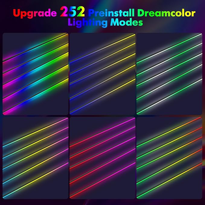 Dreamcolor Acrylic Car Interior Lights 10 in 1 RGB LED Strip Lights APP Control Zoned Control System 252 Color Modes DIY Fiber Optic Ambient Lighting Kits Music Car Neon Light Kits New Version