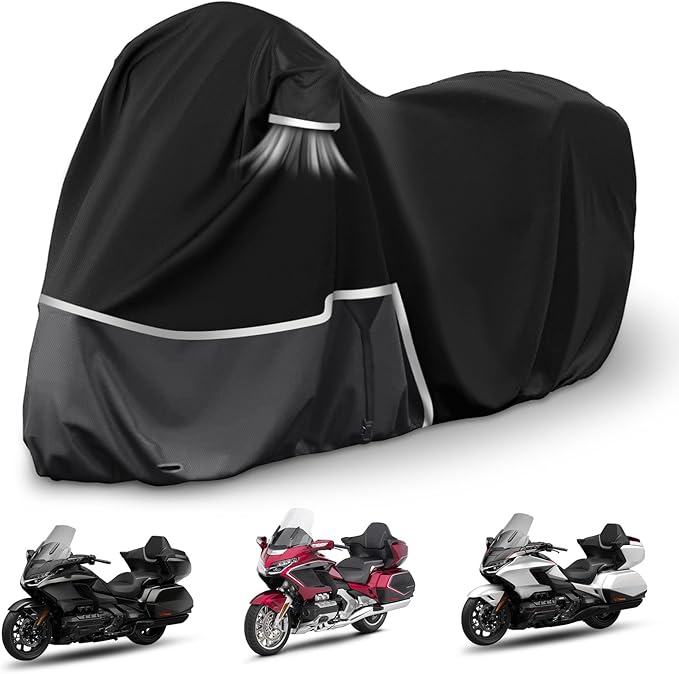 Waterproof Motorcycle Cover Replace for Honda Goldwing with Trunk Models, 420D Oxford Cloth GL1500, GL1800, Valkyrie Interstate Motorcycle Cover for Snow Rain Dust Protection