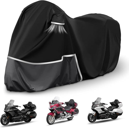 Waterproof Motorcycle Cover Replace for Honda Goldwing with Trunk Models, 420D Oxford Cloth GL1500, GL1800, Valkyrie Interstate Motorcycle Cover for Snow Rain Dust Protection