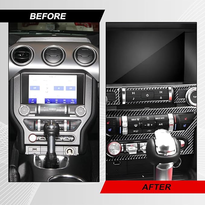 FZJDSD 22PCS Black Carbon Fiber Style Interior Trim Cover Stickers Compatible with Ford Mustang 2005-2009, Carbon Fiber Style Center Console Dashboard Panel Trim Cover Stickers Kit
