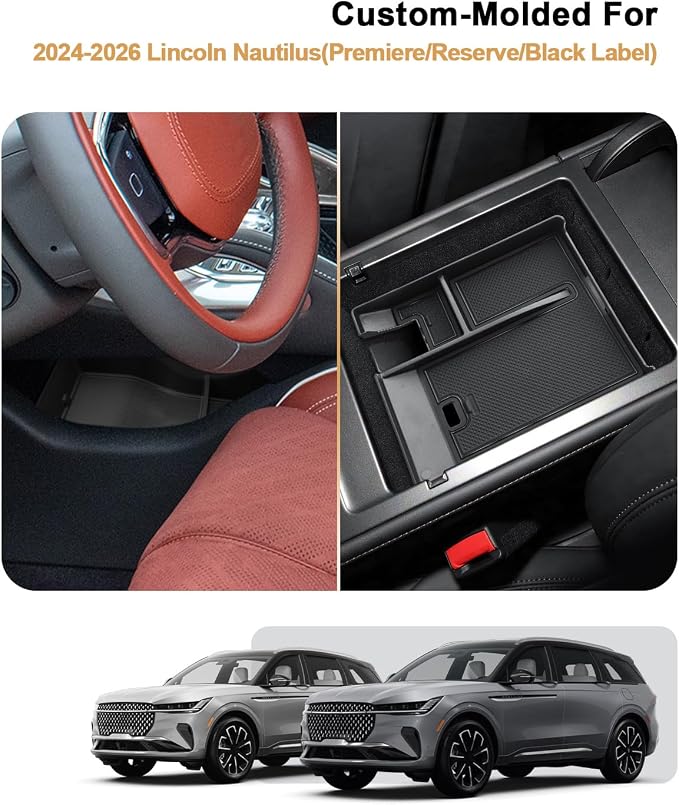 ECOZEN Center Console Organizer Set For 2024-2026 Lincoln Nautilus - 2 Pcs Armrest Box Storage Tray + TPE Lower Center Console Organizer Tray For Lincoln Nautilus Hybrid 2024-2026 Accessories