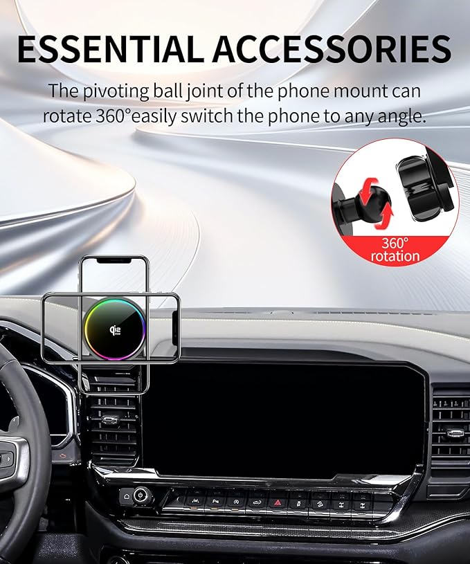 Qi2.2 25W Magnetic Car Mount Charger for 2022-2026 Chevrolet Silverado 1500/2500/3500 Accessories, for Fast Charging Cell Phone Holder 13.4 Inch Screen Fixed Clip with Cooling Fan