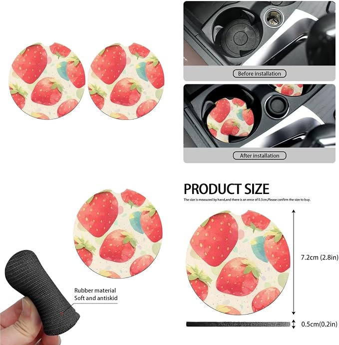 Red Strawberry Car Seat Cover Full Set, Soft Organic Strawberry Auto Seat Cover Steering Wheel Protector Armrest Pad Coaster Keychain, Universal Fit for Most Vehicles