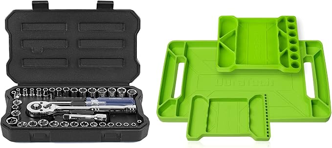 WORKPRO 39-Piece Drive Socket Wrench Set with Flexible Tool Tray, 1/4-Inch & 3/8-Inch Small Sockets Set, 3/8" Ratchets, Extensions, Spinner Handle & Adapter, Mechanics Tool Set with Tool Box, for Repa