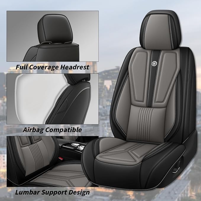 Arazi Fit for 90% of Mercedes-Benz Seat Covers, 360° Full Wrap Original Seat Cover, Waterproof Nappa Leather Seat Covers with Big Space Storage Pocket Seat Protector（5 Seats Standard, Black&Gray）