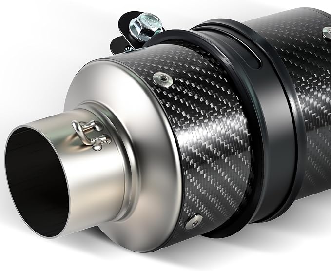 Motorcycle Exhaust, Slip-on Motorcycle Muffler, Carbon Fiber Slip on Exhaust Muffler, Fit for Z900 GSXR750 CBR650 and more, with Complete Accessories, Black