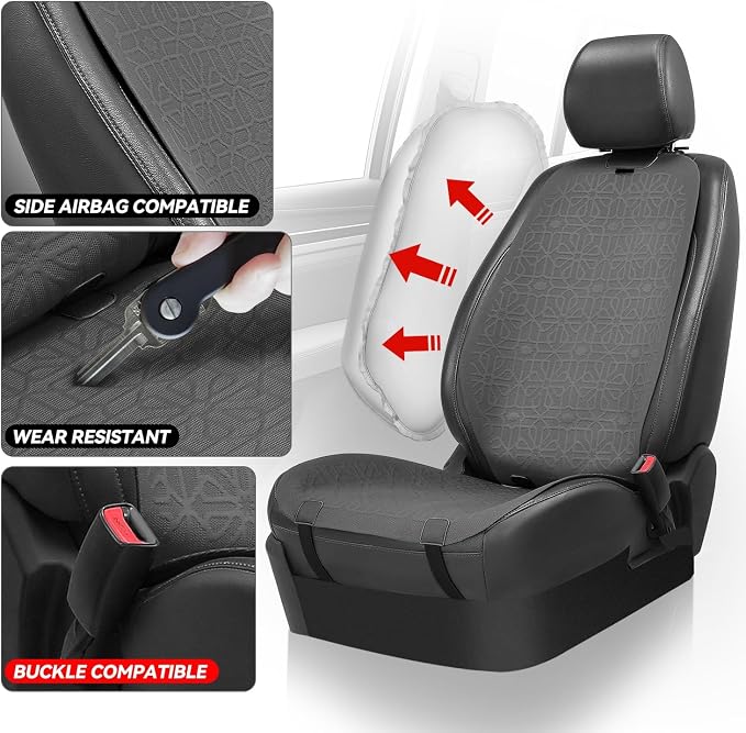 Auto Dynasty Car Seat Covers Full Set, Anti-Slip Automotive Interior Covers, Breathable and Comfort Car Seat Protectors, Airbag Compatible, Universal Fit Most Vehicles, Dark Gray (Protex Series)