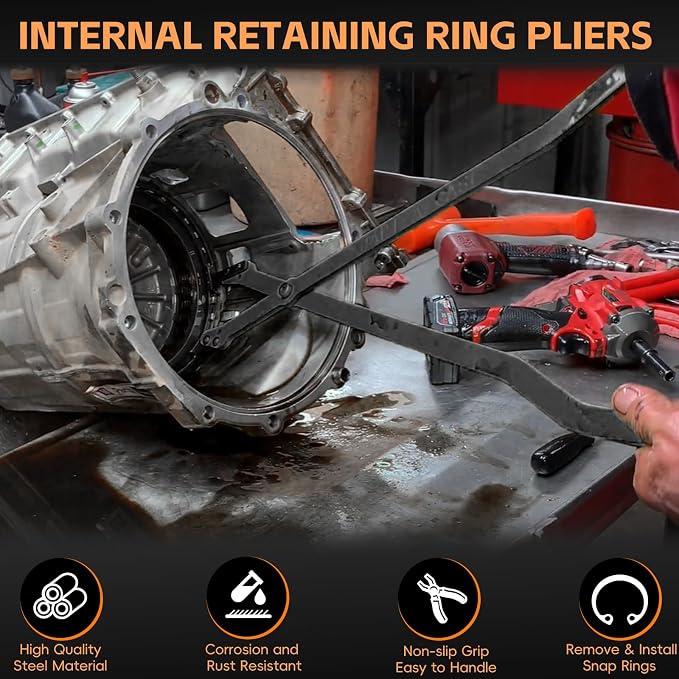 1489-26" Internal Retaining Ring Pliers with Straight Tips, Large Snap Ring Pliers for GM 5L40, 5L50, 6L50, 6L80 and 6L90 Transmissions, Heavy-duty Transmission Snap Ring Removal Pliers