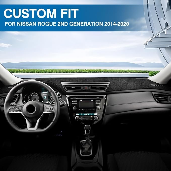 KUST Black Dash Cover for Nissan Rogue (Only T32) 2014-2020 / Rogue Sport 2017-2022 Polyester Dashboard Cover Non-Slip Center Interior Accessories for Rogue (Sport) Glare Black(No Rogue Select)