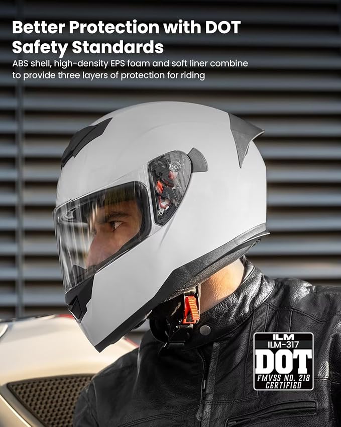 ILM Full Face Motorcycle Helmet for Motocross Street Bike DOT Certified 2 Visors Model-317(White, M)