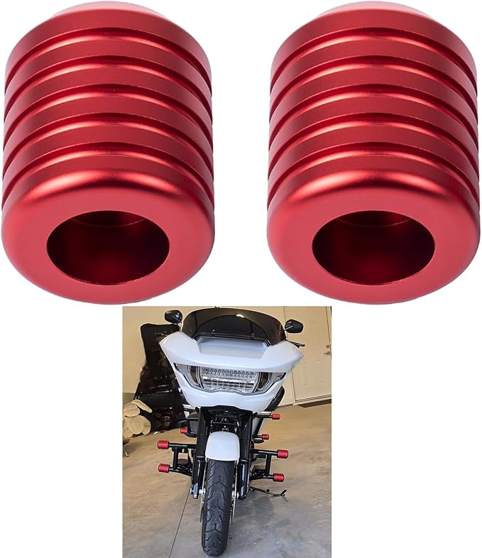 Advanblack ProTek Machined Harley Crash Bar Sliders 1.25" Decorative Wheel Rotatable End For Front Engine Guard Rear Saddlebag Guards (Red CNC)