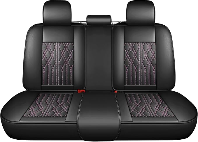 Huidasource Rear Seat Covers, Waterproof Faux Leather Rear Split Bench Car Seat Covers, Universal Fit for Most Cars Sedans SUVs Pickups Trucks, Cup Holder Compatible, Black&Purple