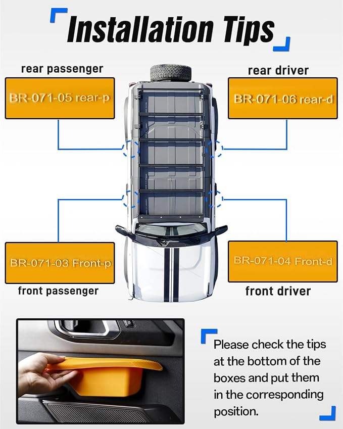 ROADER 4 PCS Door Handle Storage Box Compatible with Ford Bronco 2021-2025 (Not for Sport/2 Door) Non-Slip Storage Box for Ford Bronco accessories Pockets Storage to Store Minor Things - Orange
