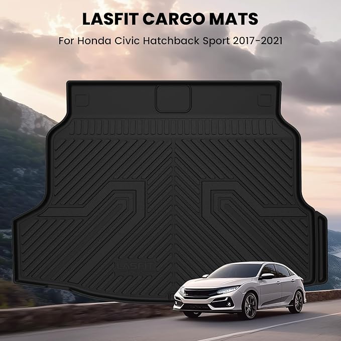 LASFIT Trunk Mat for Honda Civic Hatchback Sport 2017-2021, All Weather TPE Custom Fit Trunk Liner Trunk Tray Cargo Mat Cargo Liner Cargo Tray
