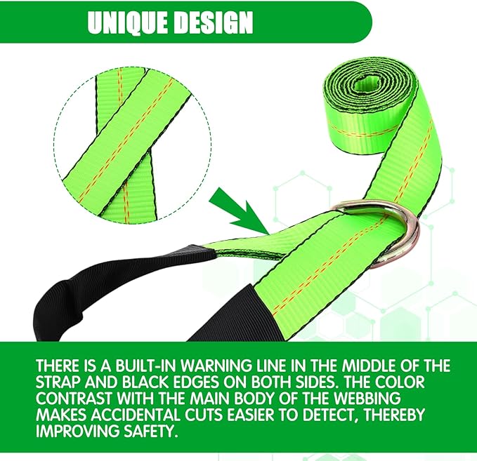 12 Pack Lasso Tow Truck Straps with D Ring 11, 000 Lbs Break Strength D Ring Auto Tie Down Wheel Lift Trailer Strap for Hauling Utv SUV Wrecker Rollback (2" X 8ft)