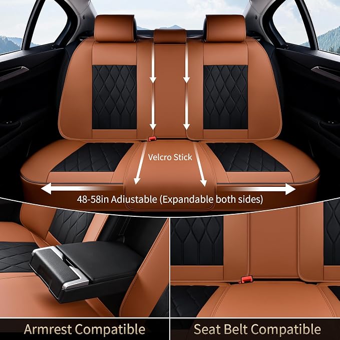 FLORICH Car Seat Covers Full Set Automotive Seat Covers with Lumbar Support Premium Nappa Leather Waterproof Seat Covers for Car 5 Seats Universal Fit for Most Car Truck SUV, Brown&Black