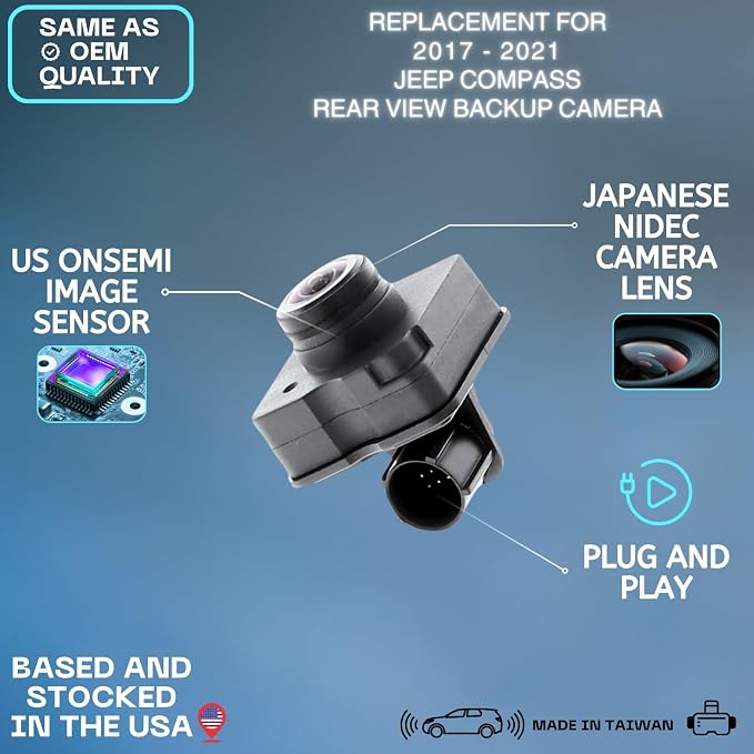 Backup Camera Replaces for 2017 2018 2019 2020 2021 Jeep Compass OE Part # 04672771AC 04672771AA 04672771AB 68245750AA 68245750AB 68245750AC