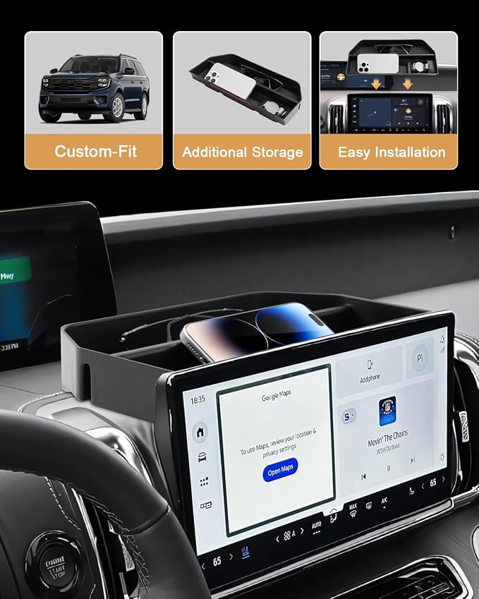 ECOZEN 2026 Expedition Dash Console Organizer - Behind Screen Organizer Tray For 2025-2026 Ford Expedition(Active/Platinum/TREMOR/King Ranch) Accessories Dashboard Storage Center Console Organizer