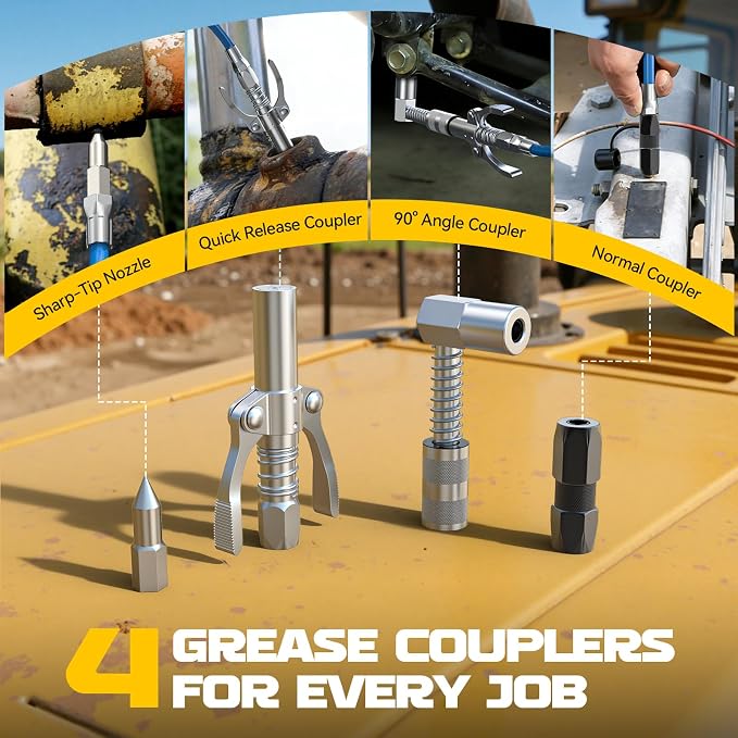Ecarke Cordless Grease Gun, Compatible with DeWalt 20V Battery (Tool Only), 3‑Speed Adjustable Flow, 12,000 PSI Max, 39” Hose, Works with Bulk & Cartridge Grease, for Farm/Truck/Construction