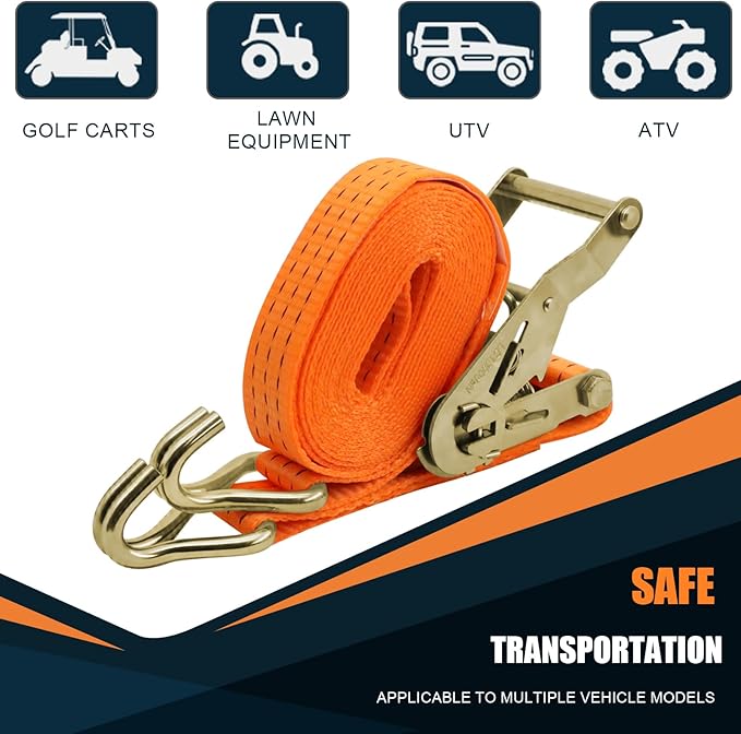1.5 inch Ratchet Straps Heavy Duty 8 Pack 1-1/2 in x 12ft Cargo Load Tie Down Strap Double J Hook Orange 2200lbs Working Load for Trucks