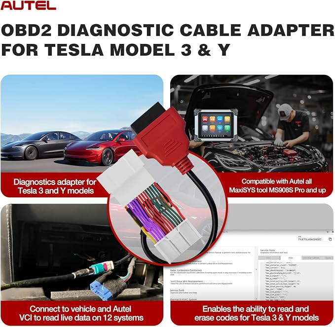 Autel Original TESKIT3Y Teala Diagnostic Cable Adapter for Tesla Model 3 & Y, 26Pin OBD1 to 16 Pin OBD2 Extension Harness Connector, Work with OBD2 Scanner MaxiSys Ultra Elite 2 PRO MS908S PRO MS909