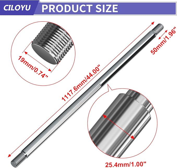 44" Go Kart Live Axle Kit with 1" Bore 3/4" Step Down 3/4-16" Fine Thread Ends 1/4" Keyway Replacement for Go Kart Cart ATV Quads Dune Buggies Powersports Accessories Parts