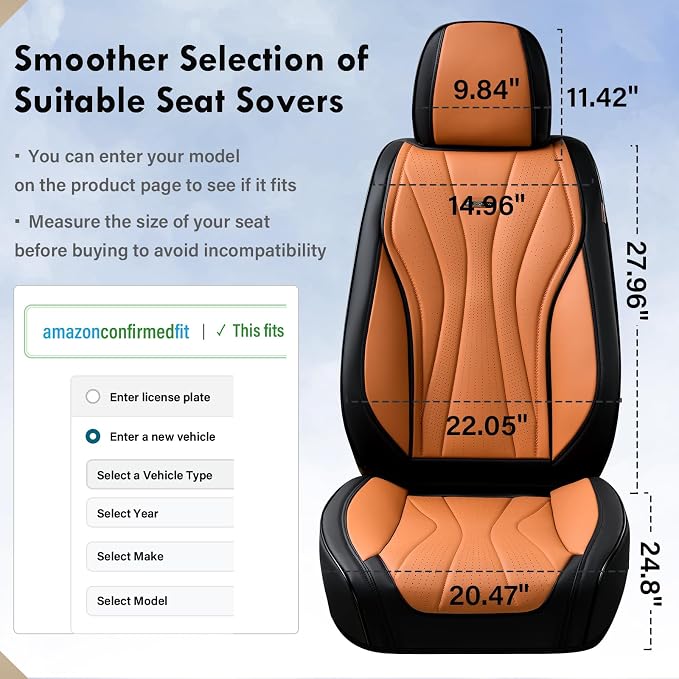 Coverado Car Seat Covers, Automotive Seat Covers for Front Seat, Waterproof Leather Car Seat Protector, Universal Seat Cover for Cars, Car Seat Cushion for Most Sedans, SUV, Trucks (Black&Brown)