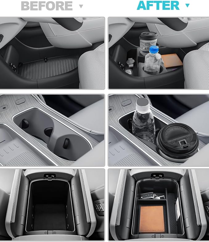 CDEFG 3Pcs for 2026 Hyundai Palisade Center Console Organizer & Cup Holder | 2026 Hyundai Palisade Accessories, Middle Console & Lower Console Storage Box & Cup Holder, Only for Split Armrest