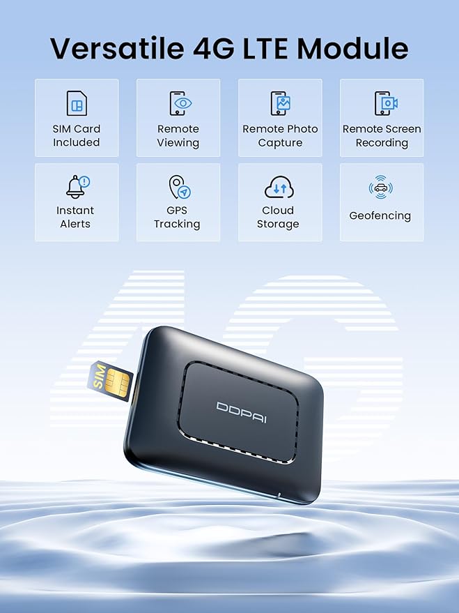 DDPAI 4G LTE Module with SIM Card for Z60 Pro Dash Cam, Remote Parking Monitor, Remote Live View, Incident Alerts, Real-Time GPS, Geofencing, Cloud Storage, APP Control, Hardwire Kit Included