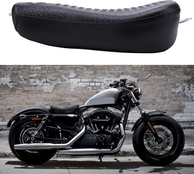 Black Crocodile Motorcycle Solo Seat Front Driver Cushion Compatible with Harley Sportster Forty XL1200 883
