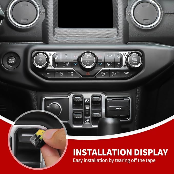 JeCar JL Switch Button Covers Window Control Air Conditioner Headlight Volume Radio Knob Trims Interior Accessories Compatible with Jeep Wrangler JL JLU 2018-2026 & Gladiator JT 2020-2026, Black