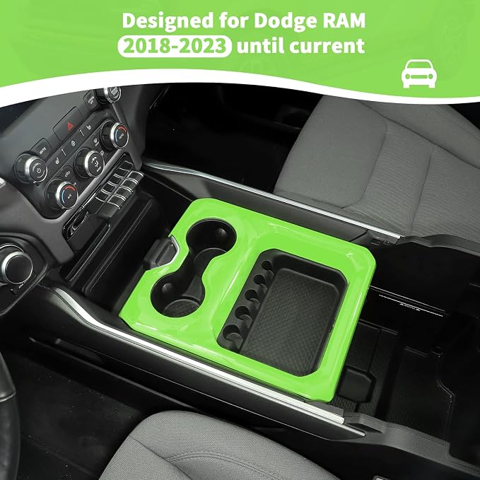 RT-TCZ for RAM Green Center Console Cup Holder Panel Trim Cover for Dodge RAM 2018 up Green Interior Accessories