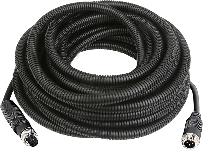 4 Pin Camera Cable with Corrugation Tube Cover, Aviation Extension, 4 Pin Video Cable for Backup Camera Rear View System RV Truck Trailer Bus Car Waterproof (33ft/10m)