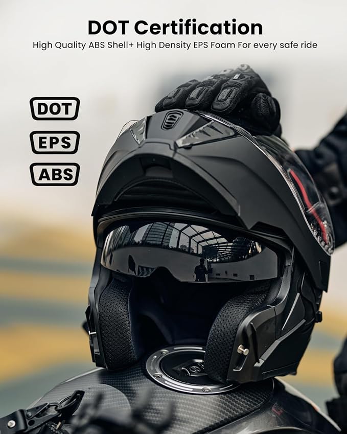 ILM Motorcycle Modular Full Face Helmet for Adult Flip up Dual Visor LED Tail Light Optional DOT