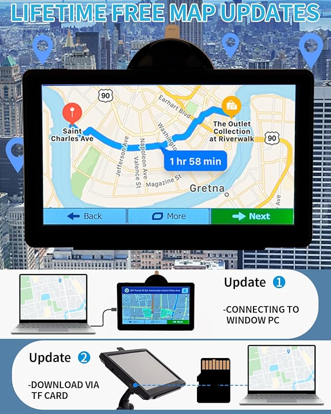 GPS Navigator for Car, Truck GPS with 7'' Touchscreen, Free Lifetime Updates, Car Navigation System with Turn-by-Turn Voice Guidance, Speed & Red Light Warning for All Cars (Black)
