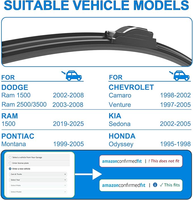 CJPPPZIW® Windshield Wipers -24"+24" Replacement for 2002-2008 Dodge Ram 1500/2003-2008 Dodge Ram 2500/2003-2008 Dodge Ram 3500,OEM Quality Premium All-Season Wiper Blades (Set of 2)