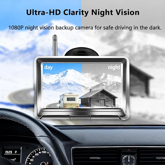 Magnetic Wireless Backup Camera + 5 Inch Monitor System, LASTBUS Solar 2 Split HD Display + Rechargeable Battery IP69 Waterproof Night Vision Rear View Camera for RV Car Trailer Truck Camper
