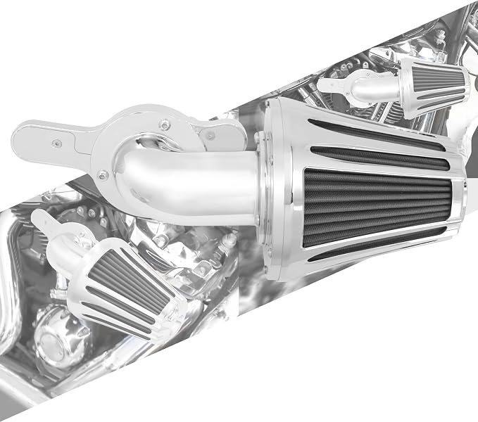 Motorcyle Air Cleaner Filter CNC 90° Forward-Facing Kit Fit for Harley Softail Touring Trike (Chrome Housing Grey Element, D For M8 Touring 17-23 Trike 17-25 Softail 18-24)