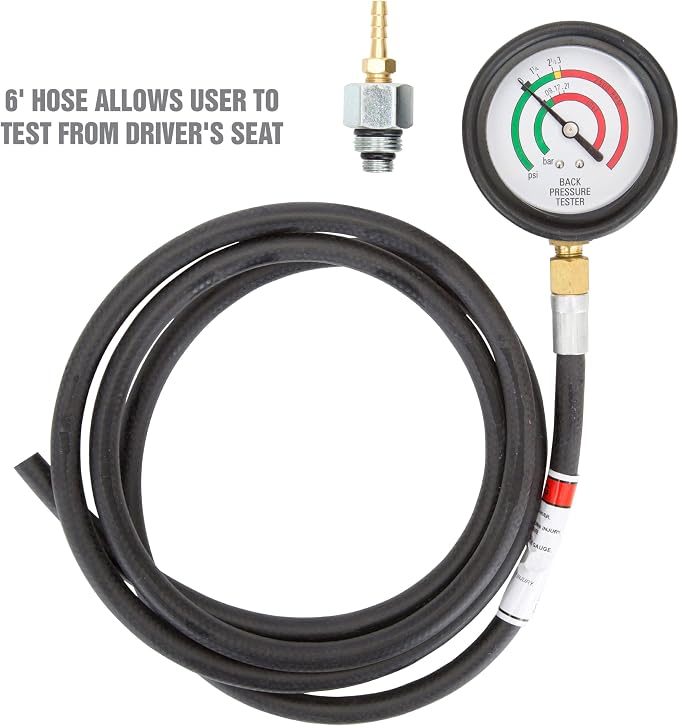 OEMTOOLS 37263 Exhaust Back Pressure Tester/Gauge Kit, Exhaust Gauge Diagnoses Catalytic Converter Issues, Oxygen Sensor Adapter, psi/Bar Readings