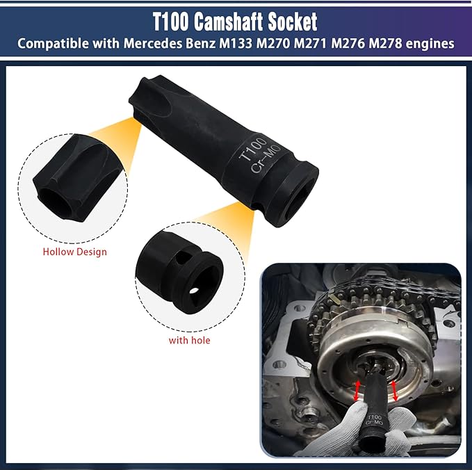 Timing Gear Holder Retainer Tool Kit Compatible with Mercedes Benz Maybach M276 M278 Engines, for Removing/Installing Camshaft Adjuster Sprocket, with T100 Socket & Fuel Injector Puller