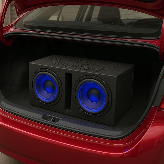 Q Power Q Bomb Series Dual 15 Inch Ported Car Subwoofer Sub Box Enclosure with Vented Chamber Design and Black Bed Liner Spray Finish, Black