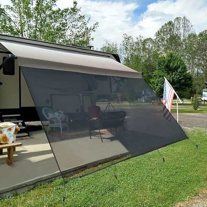 Leaveshade RV Awning Sun Shade Screen 10' X 11' 3'' (Fit for 12' Awning) Mesh Sunshade Block UV Glare Motorhome Camper Trailer Awning Shadescreen Sunblocker Sunscreen - 3 Year Warranty (Black)